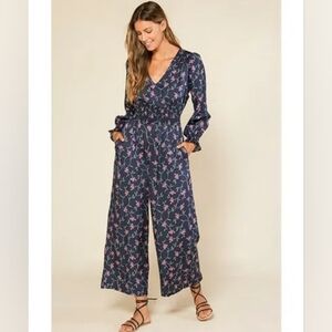 Outerknown Navy and Pink Floral Jumpsuit